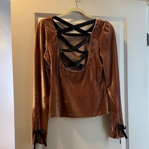 Anthropologie Velvet Long Sleeve Top - Copper
